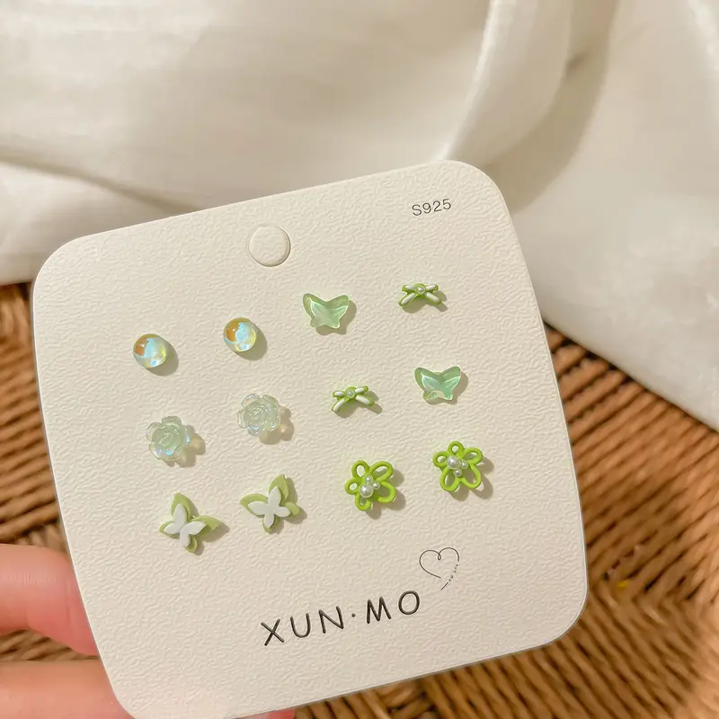 Bộ Bông Tai, 6 Món, Bạc S925, Phong Cách Nữ Tính Đơn Giản Và Ngọt Ngào, Ins Dễ Phối Đồ Bộ Đinh Tán Xương Tai Nhỏ 6