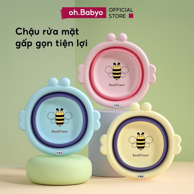 Chậu Rửa Mặt Silicon Tắm Vệ Sinh Đa Năng Gấp Gọn Cho Bé ohBabyo Thau Tắm Gia Đình Nhỏ Gọn Tiện Lợi Tiết Kiệm Không Gian Kem