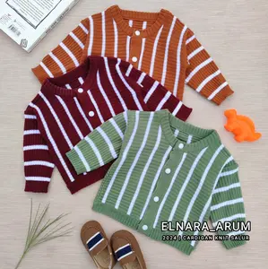 (PREMIUM) CARDIGAN KNIT BAYI Kancing USIA 0-12 BULAN SALUR ELNARA Laki-Laki/Perempuan