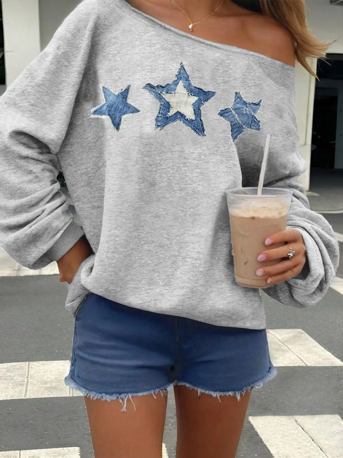 Women's Star Pattern Pullover, Casual Fashion Long Sleeve Sweatshirt for Daily Wear, Ladies Clothes for All Seasons