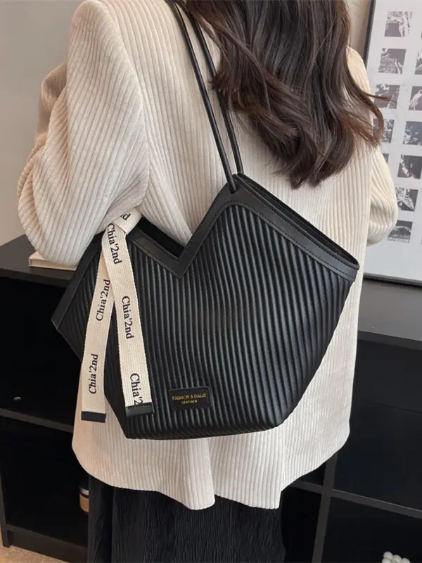 Women's Fashionable Patched Design Tote Bag, Casual Large Capacity Shoulder Bag for Daily Used, Trendy Versatile High-quality Daily Commuting Bag 5