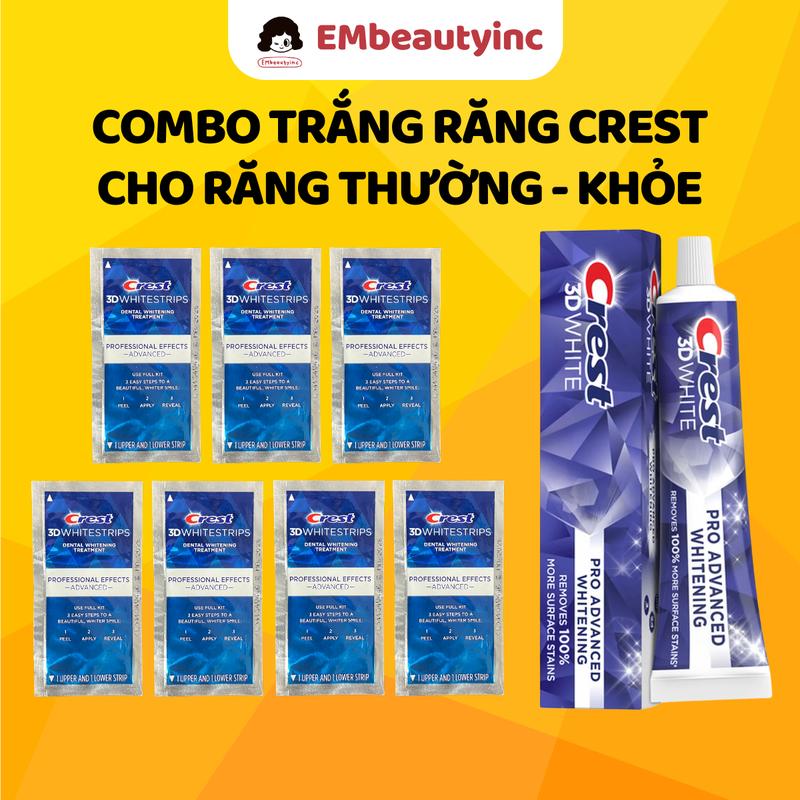 Set 7 Gói Miếng Dán Trắng Răng Crest Pro Nâng Cấp + Kem Đánh Răng Crest Pro Advanced Nâng Cấp 147g