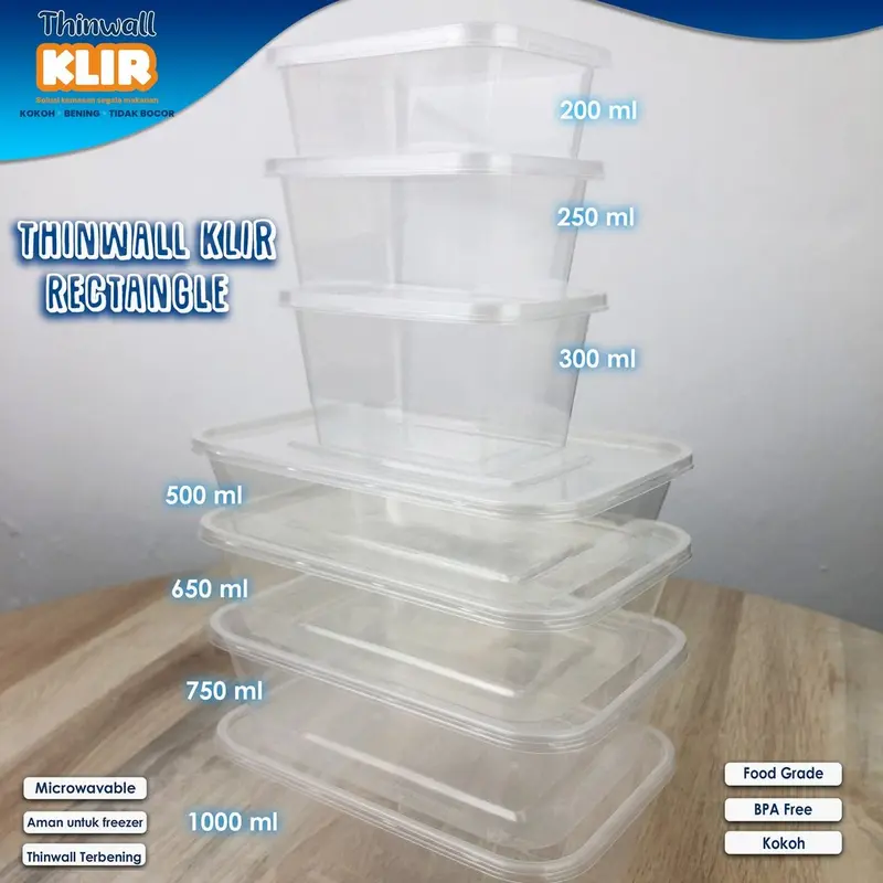 THINWALL PERSEGI PANJANG 500 ml , 650 ML , 750 ML , 1000 ML (25 PCS) 0
