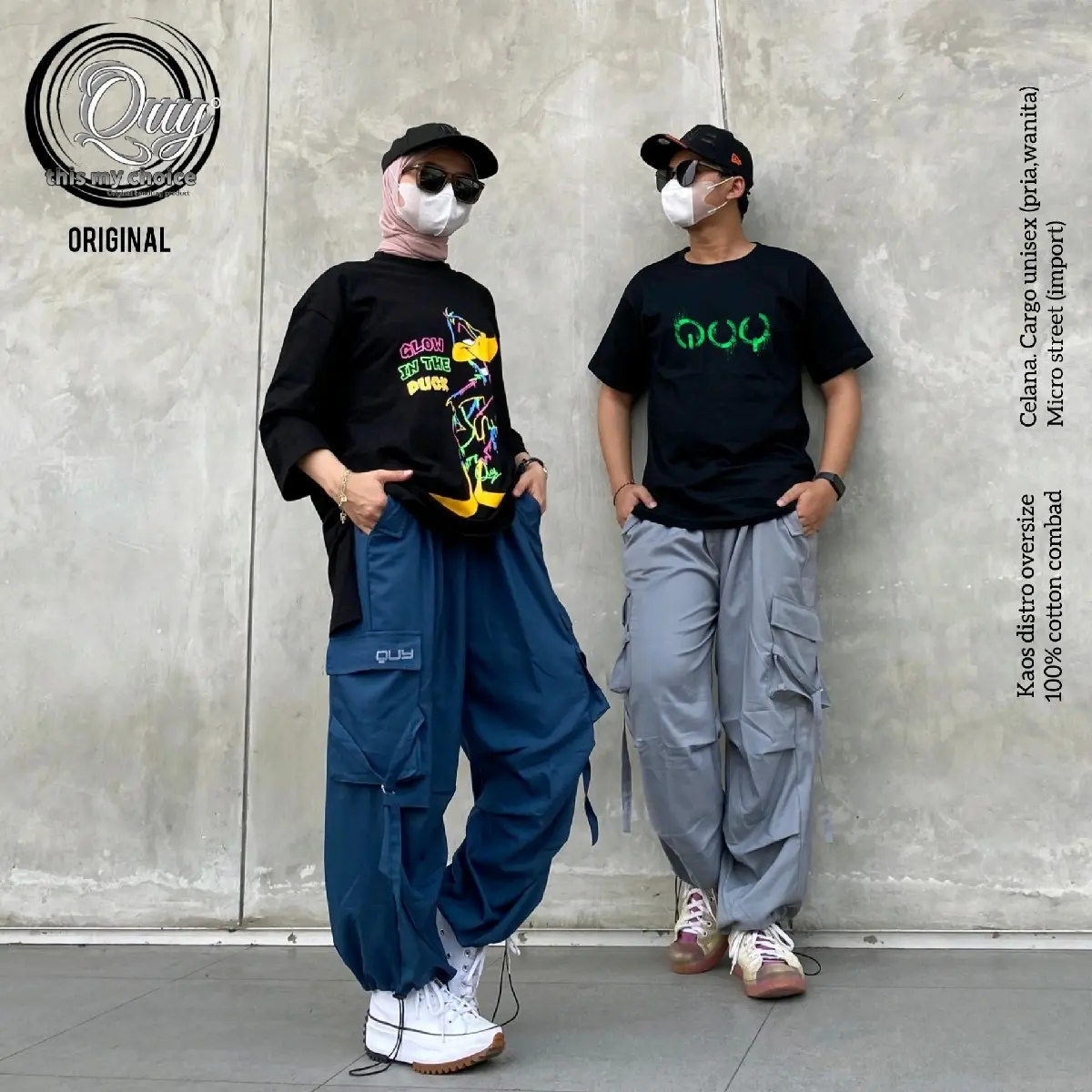 celana harajuku cargo unisex, all size, quy collection