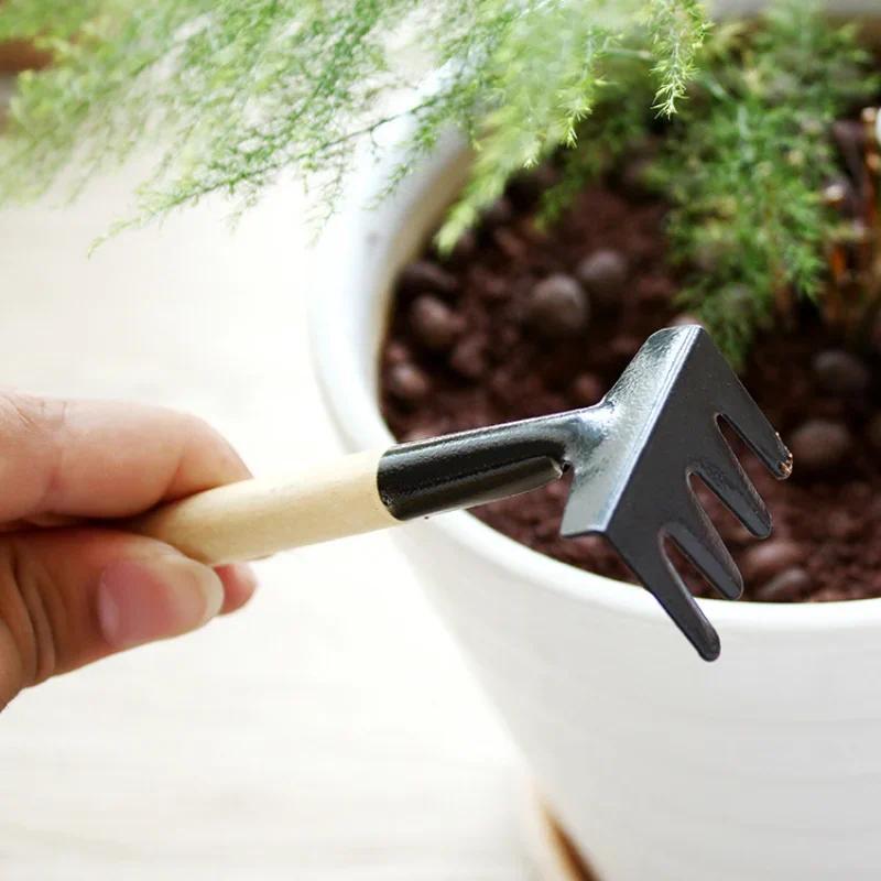 Dụng Cụ Làm Vườn Mini, Bộ 3 Cái, Cán Gỗ, Xẻng Và Rake, Đa Chức Năng, Thích Hợp Cho Cây Trong Nhà Và Bonsai, Dụng Cụ Bầu Đất 2