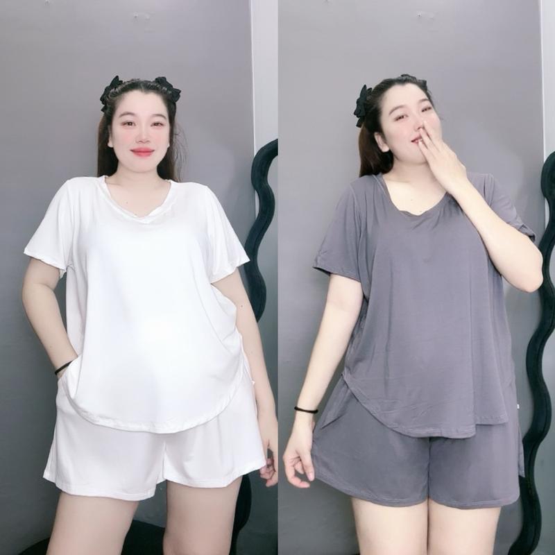 Đồ bộ bigsize, set quần áo thun cotong lạnh mềm mát dành cho nữ chupby from rộng áo vạc bầu set901