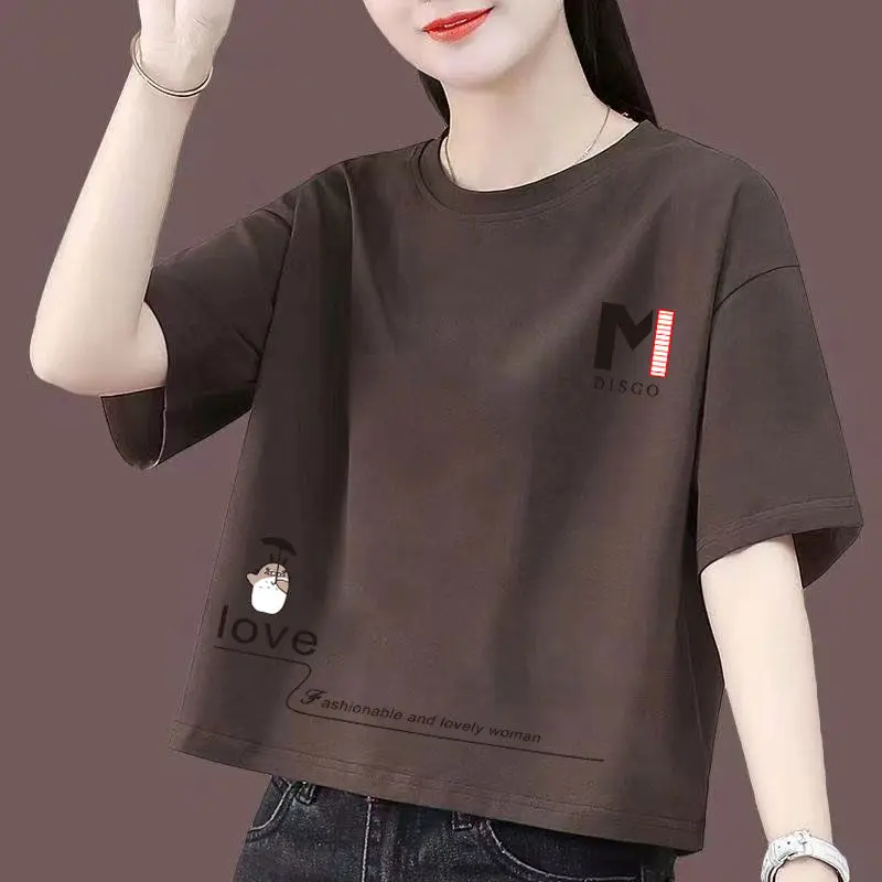 Áo Crop Top Thời Trang, Chất Liệu Cotton Nguyên Chất, Màu Trơn Ngắn Tay, Dành Cho Nữ, Cỡ Nhỏ Dáng Rộng Vừa Vặn, Hàng Mới Về Mùa Hè 2024 Women Cổ Tròn