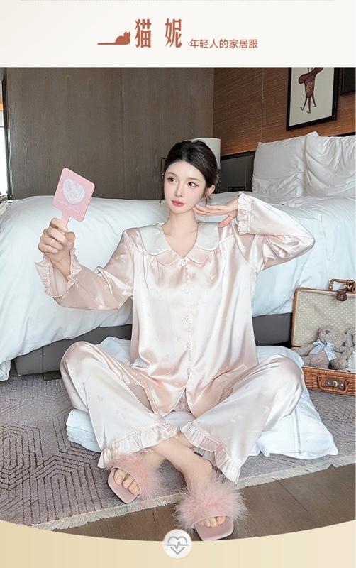 Product Introduction of Pyjama phi lụa QCCC bâu phối 2 lớp lạ mắt-hoạ tiết hoa ẩn nhẹ nhàng-tay dài quần dài-nữ 6