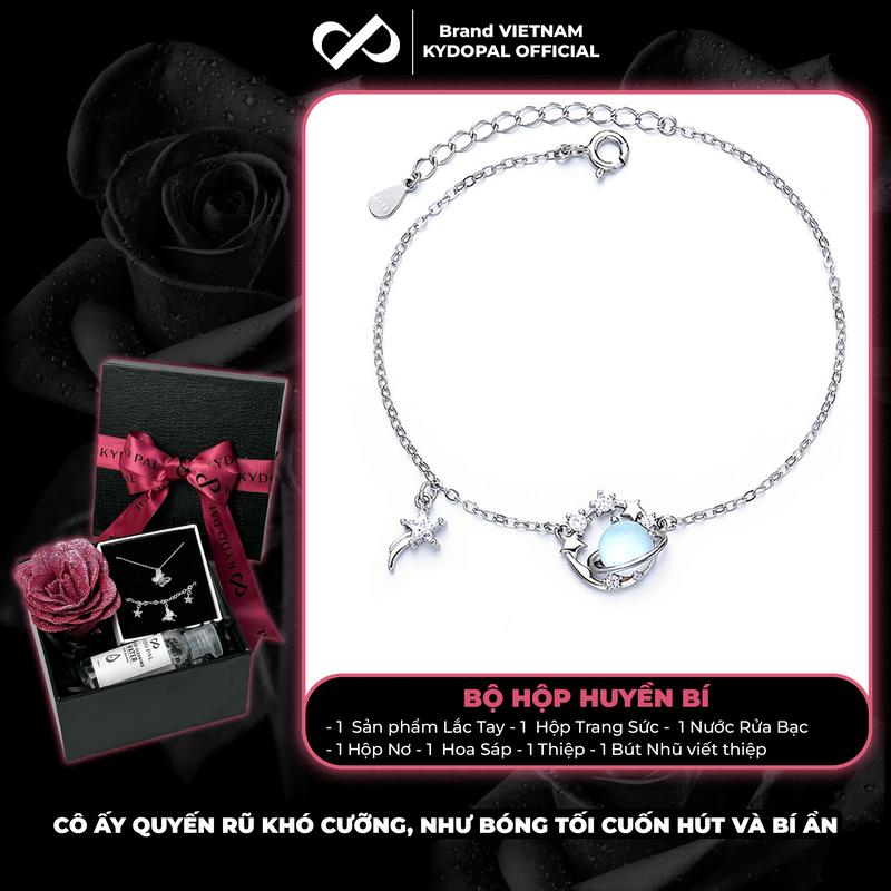 Lắc tay bạc nữ KYDOPAL mặt Galaxy cá tính gắn đá moonstone điểm sao lấp lánh trang sức 925- PAL9C1L1