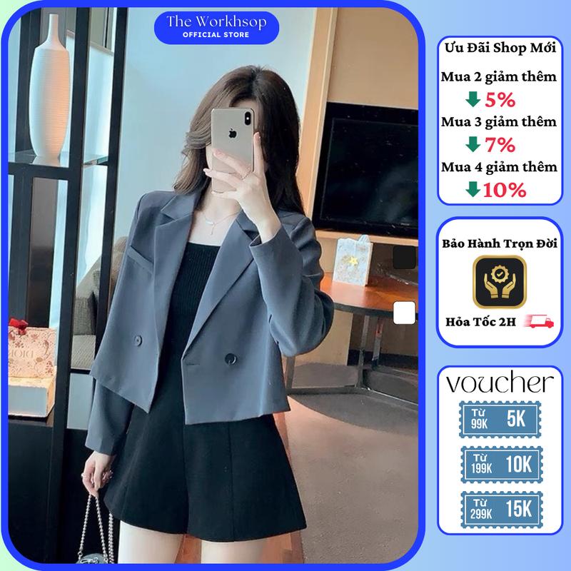 Áo blazer nữ dáng croptop dài tay AK18 Áo vest công sở nữ mùa đông dáng ngắn chất liệu tuyết mưa 2 lớp sang trọng thanh lịch