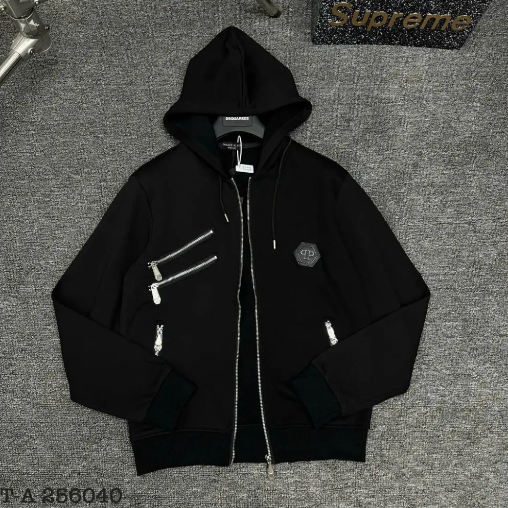 Áo Khoác Philip Nam Đính Logo Siêu Đẹp - Áo Hoodie Zip Philip Nam Phối Khóa Chéo Cực Chất Hotrend 2024 Menswear Nhung Shirt