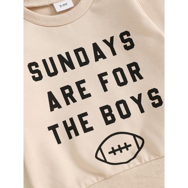 Product Introduction of Toddler Boys Fall Outfits Letter Rugby Print Long Sleeve Sweatshirts and Long Pants 2Pcs Clothes Set 36