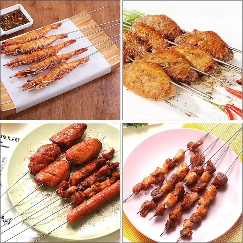 Que Xiên Đồ Nướng Thịt Bằng Thép Không Gỉ, Bền, Có Thể Tái Sử Dụng, 15 Cái / bộ, Phụ Kiện Tiệc Cắm Trại, Dụng Cụ Nấu Ăn Phẳng, Que Sắt Kebab, Thích Hợp Sử Dụng Ngoài Trời 5