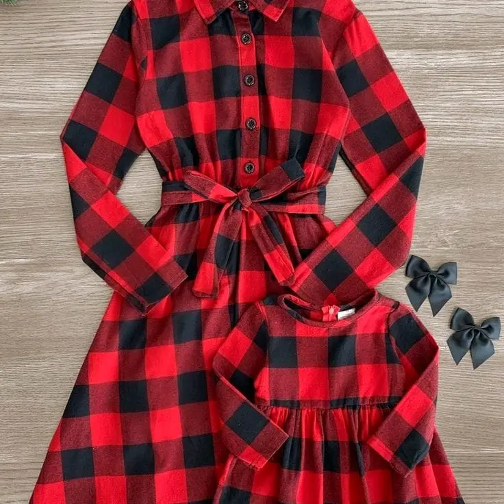 Couple mom and kids // Midi dress couple ibu dan anak perempuan // Couple baby Tartan // 2 in 1 baju ibu anak Pasangan 3