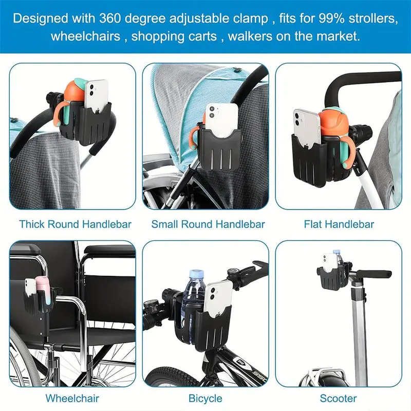 2 in 1 Universal Bike Cup Holder, Bicycle Cup Holder, Large Capacity 360 Degree Rotatable Bike Cup Holder, Motorcycle Phone Holder 2