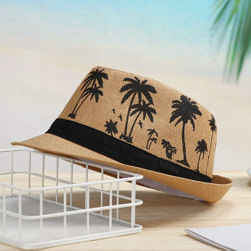 Mũ Chống Nắng, Mùa Xuân Hè, Dành Cho Nam Và Nữ, Mũ Fedora, Mũ Jazz, Họa Tiết Cây Dừa, Mũ Đội Đầu, Mũ Đi Biển