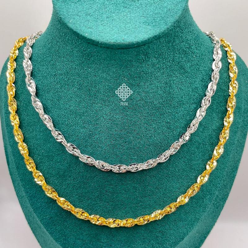 Dây chuyền xoắn titan Vòng cổ titan xoắn lá màu vàng hoặc trắng dày 4 li không phai màu không rỉ sét TRANGSUCMOILUATUOI.RIN