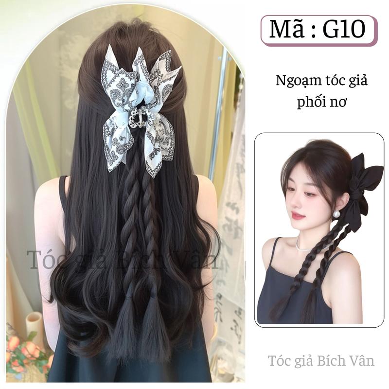 Ngoạm tóc giả phối nơ tết bính Bích Vân, tóc giả ngoạm đuôi