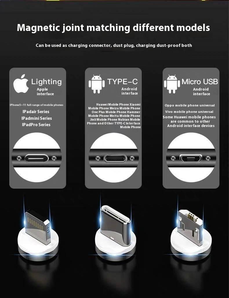 Product Introduction of Magnetic suction data cable three in one super fast charging magnetic suction charging wire flash charging wire magnetic suction cable creative magnetic data cable Mobile Phone Accessories Led Smartphone 47