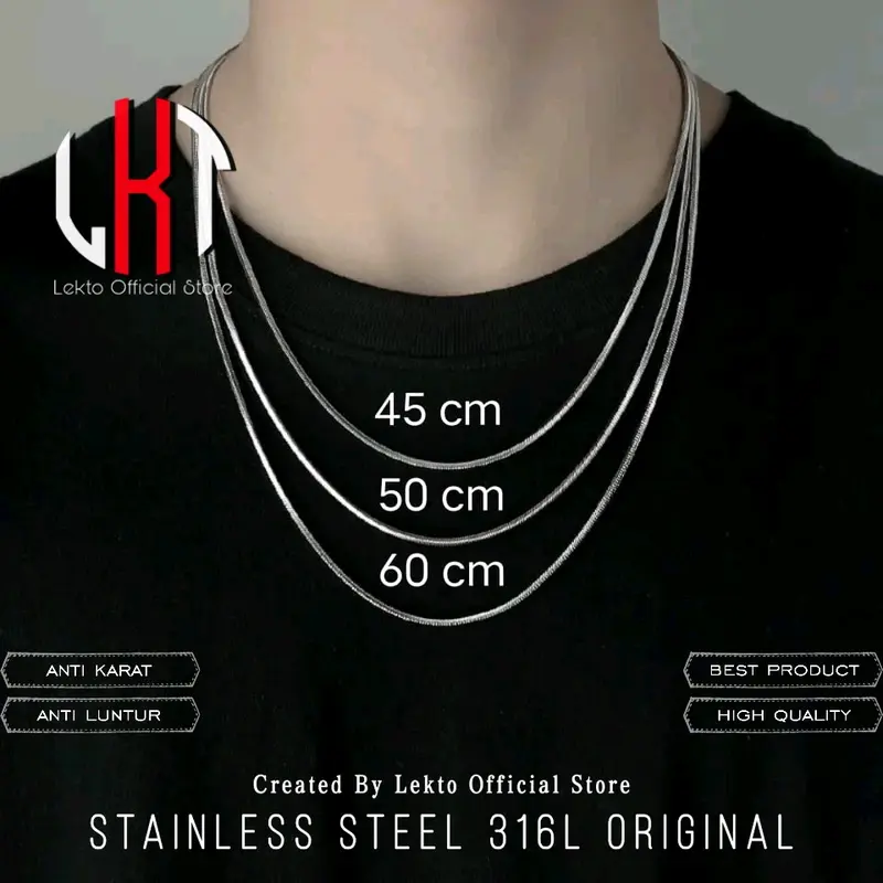 Kalung Titanium Anti Karat Selamanya Uniseks Pria Wanita Terlaris Motif Kotak SIERRA Monel Silver Pelapisan Logam Elegan 8