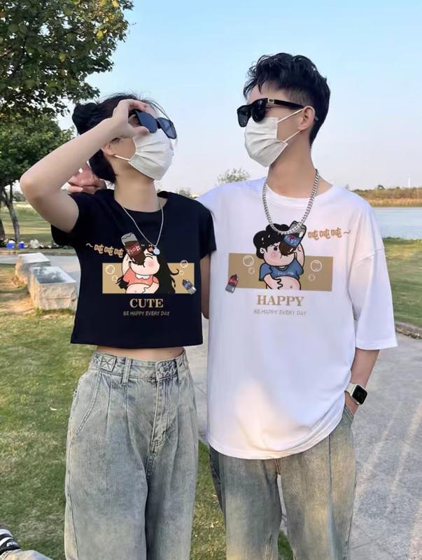 Product Introduction of Summer printed crewneck T-shirt simple fashion Harajuku Korean shorts sleeve temperament couple top 8