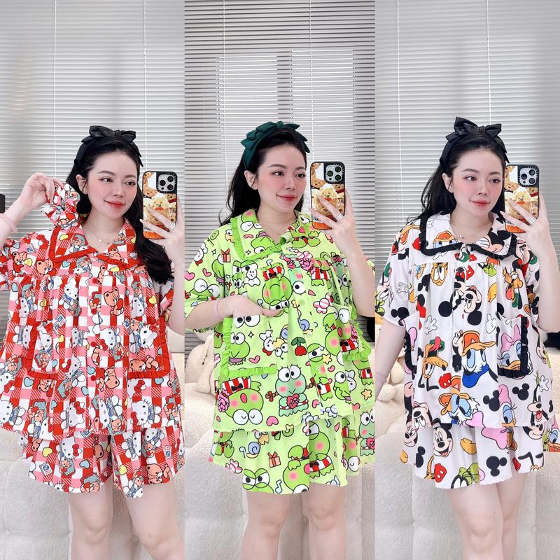 ĐỒ BỘ MẶC NHÀ PHỐI BÈO TIỂU THƯ CHẤT LIỆU LỤA HÀN HỌA TIẾT DỄ THƯƠNG HOTTREND PHƯƠNG TIPI Nữ Women