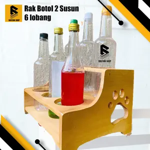 Rak Botol 2 Susun 6 Lobang bahan kayu  modern estetik untuk sirup kecap madu air mineral cup