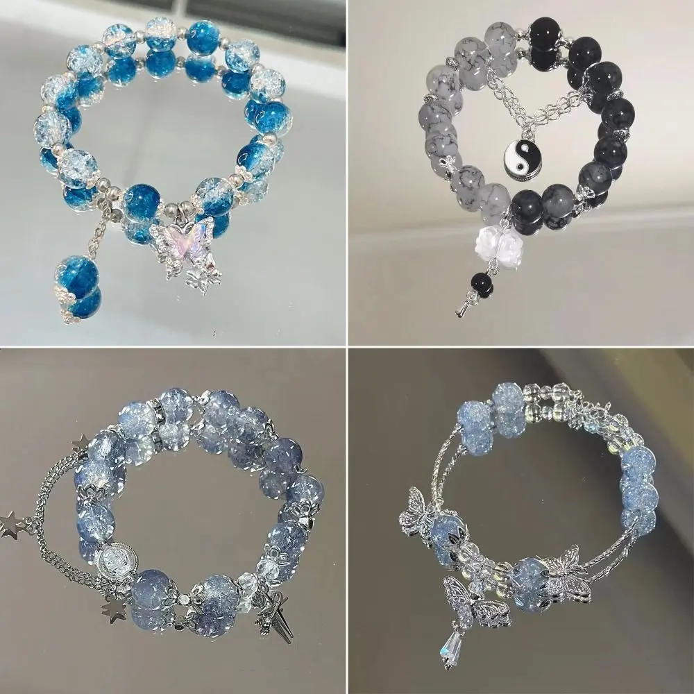 Super Fairy Butterfly Star Moon Flower Pendant Glazed Bracelet with Colorful Beads Beauty Accessory Bead Chain Gift Dainty Bangle for Bestie Women Girls
