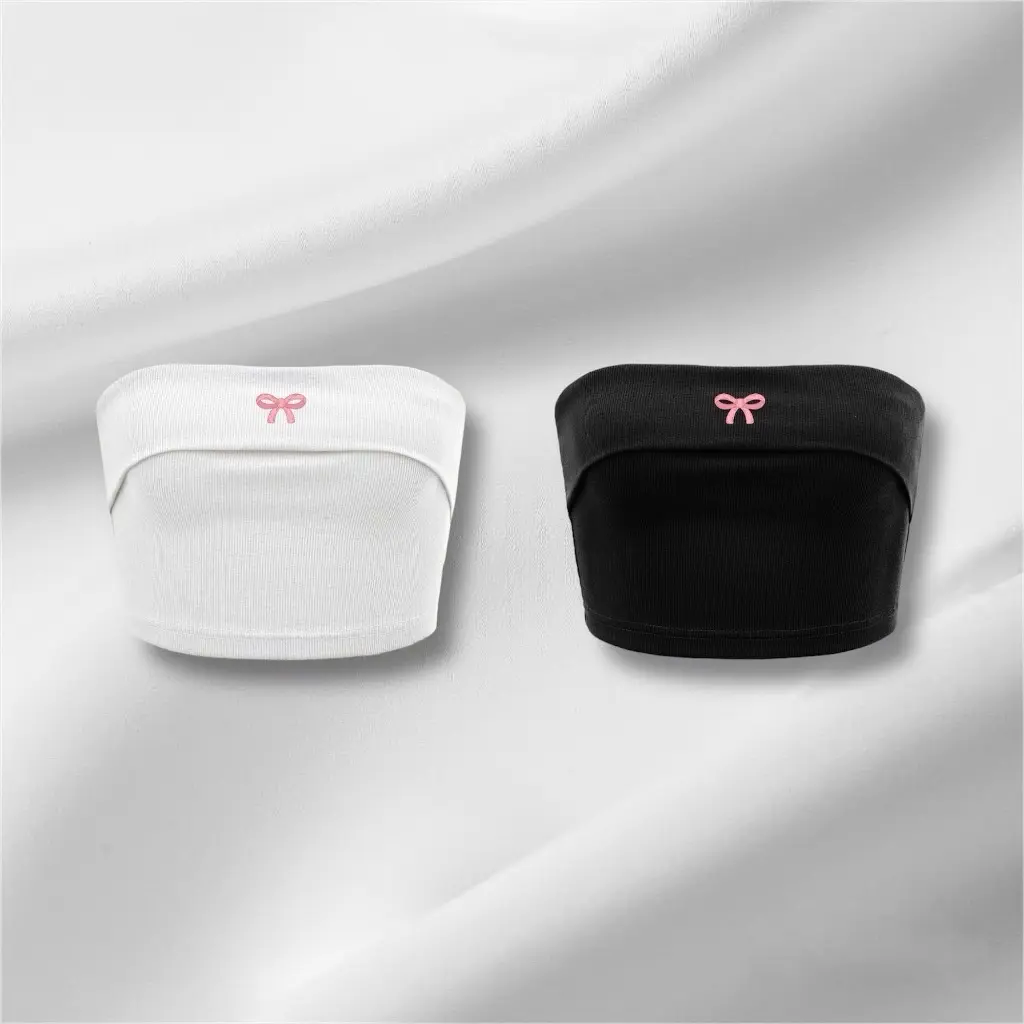 Áo croptop quây ngang (Không mút) ôm body basic, áo ống nữ thêu nơ Tube