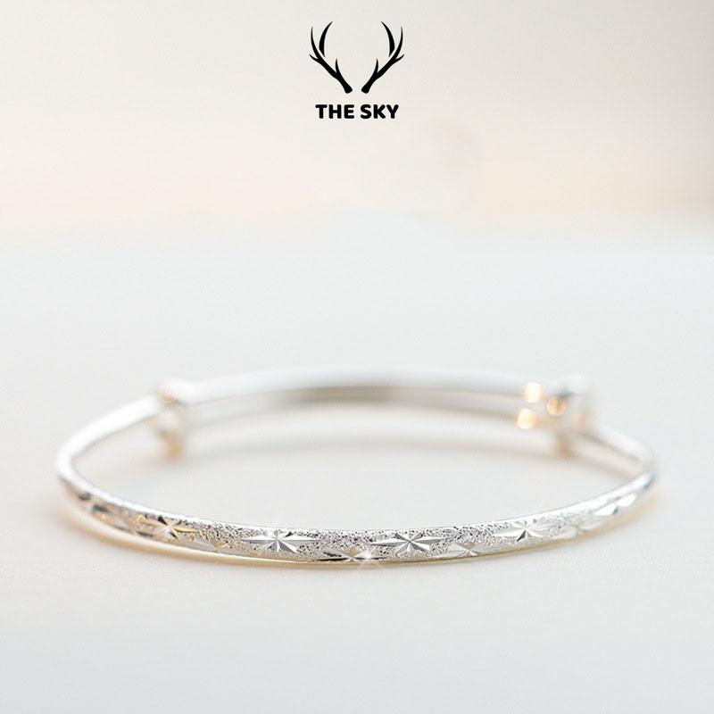  Vòng tay nữ THE SKY Lắc tay Kiềng phay nhám điểm hoạ tiết sao xinh xắn TSLT013 