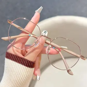 Kacamata anti cahaya biru bingkai bundar, kacamata logam ultra ringan untuk tampilan ramping tanpa riasan, kacamata anti radiasi untuk pria dan wanita eyewear Perempuan Laki-Laki