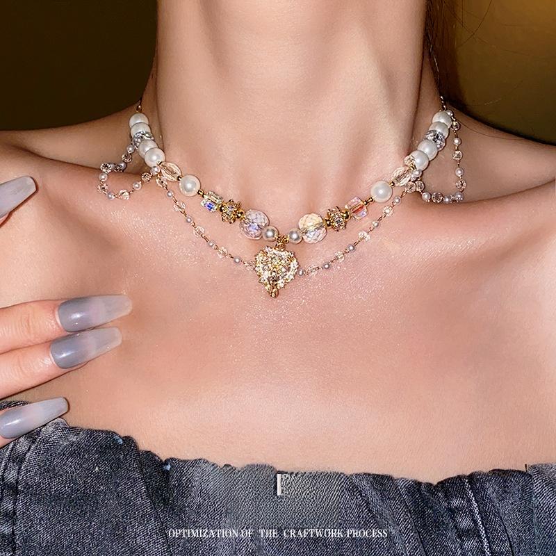 Vòng Cổ Trái Tim Pha Lê Họa Tiết Mặt Dây Chuyền Phụ Kiện Ngọc Trai Giả, Dây Chuyền Không Gây Dị Ứng, Đồ Trang Sức Sang Trọng Giá Cả Phải Chăng 2025, Miễn Phí Vận Chuyển 1