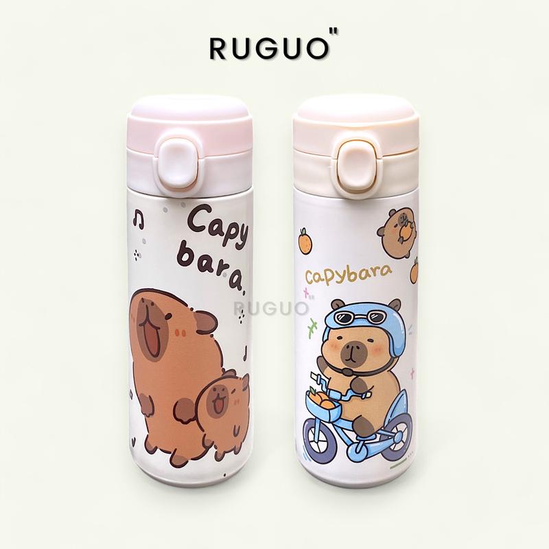 Bình Giữ Nhiệt Khắc Tên CAPYBARA, LABUBU Nắp Bật 420ml