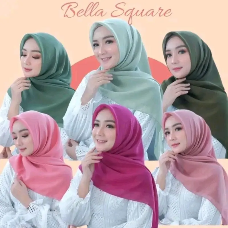 Jilbab Nyaman Kerudung Polycotton Segiempat Bella Square Paket 12pcs+1pcs - Muslim, Lembut