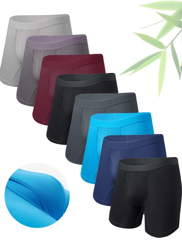 Men's Solid Color Bamboo Fiber Boxer Brief, Breathable Comfortable Underwear for Daily Wear, Underwear for Men, Casual Men's Underwear Clothing for All Seasons 1