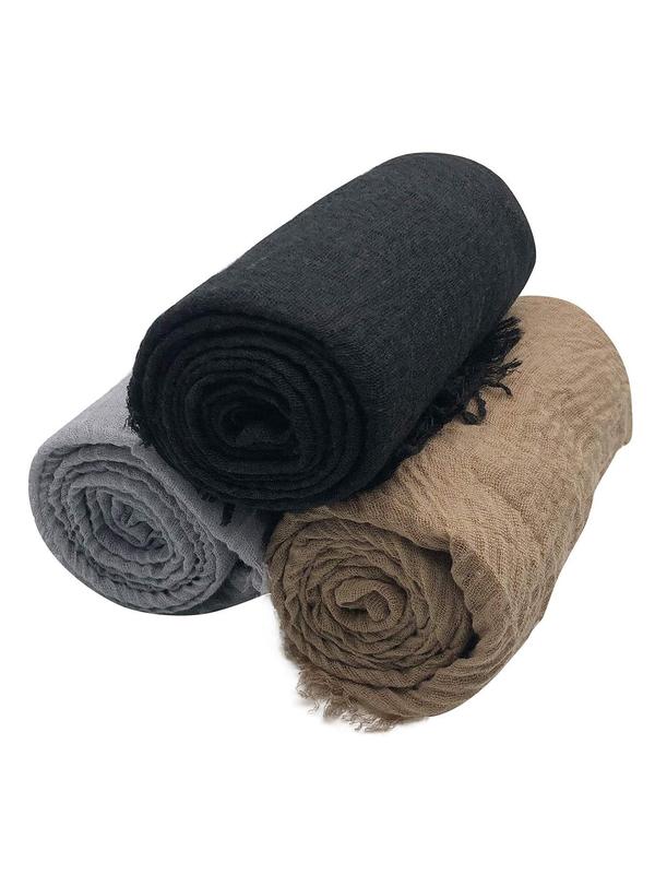 Women's Elegant Plain Color Crinkle Scarf (3pcs/set), Casual Soft Comfortable Shawl, Fashionable Wrap Headscarf for All Seasons, Women Accessories for Daily Wear 3