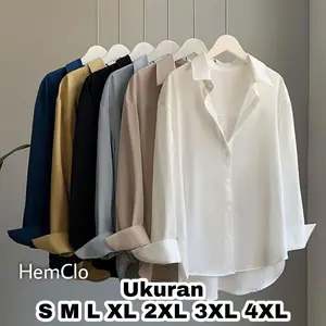 HemClo Kemeja Polos Wanita Big Size S M L XL 2XL 3XL 4XL XXL XXXL 4L 5L Atasan Jumbo Over Size
