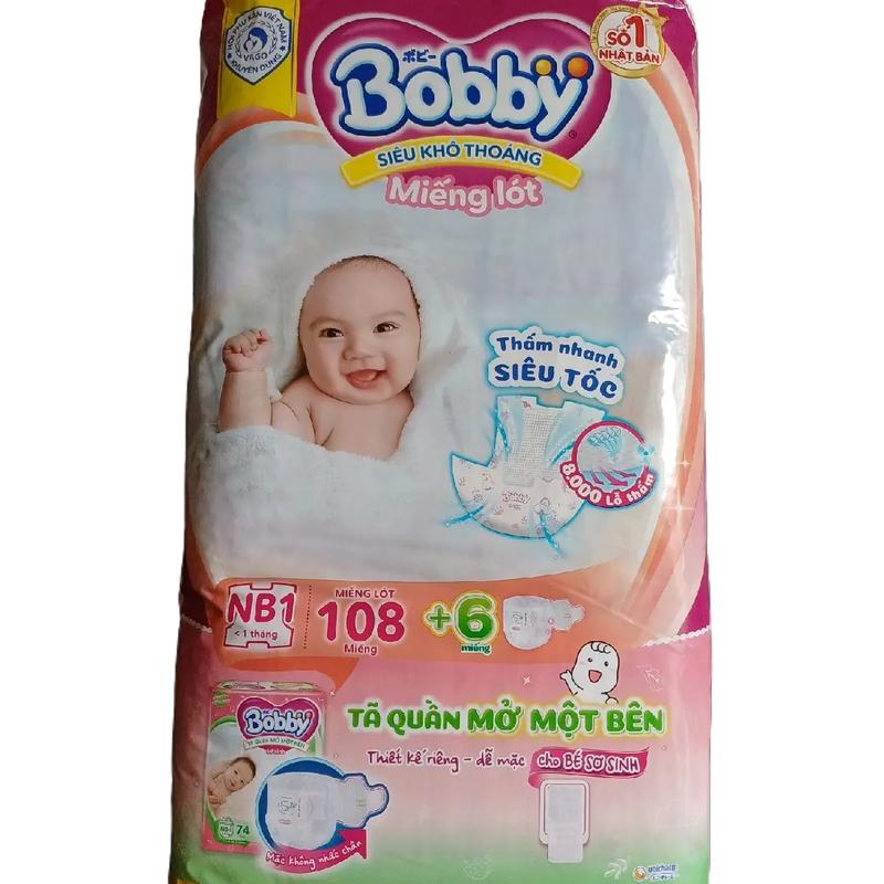 Miếng lót sơ sinh Bobby NB1 108 miếng + 6 tã quần mở một bên cho bé sơ sinh dưới 5kg (dùng kèm tã vải) hoặc dùng làm BVS. (HSD 2028) vui lòng xem kĩ mô tả + phân loại Kem