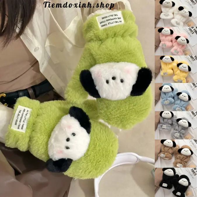 GĂNG TAY hoạt hình CÚN tai đen siêu cute,vớ đeo tay lông mềm mịn giữ ấm cho mùa đông