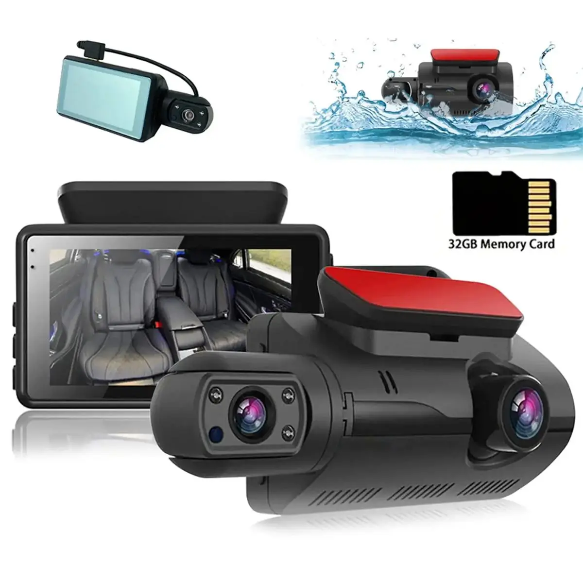 Dual Lens Car Video Recorder, 1080P HD Dash Camera with 32G Memory Card, 1 Count Car G-sensor Loop Recording Camera, HD Night Vision Recorder for Car
