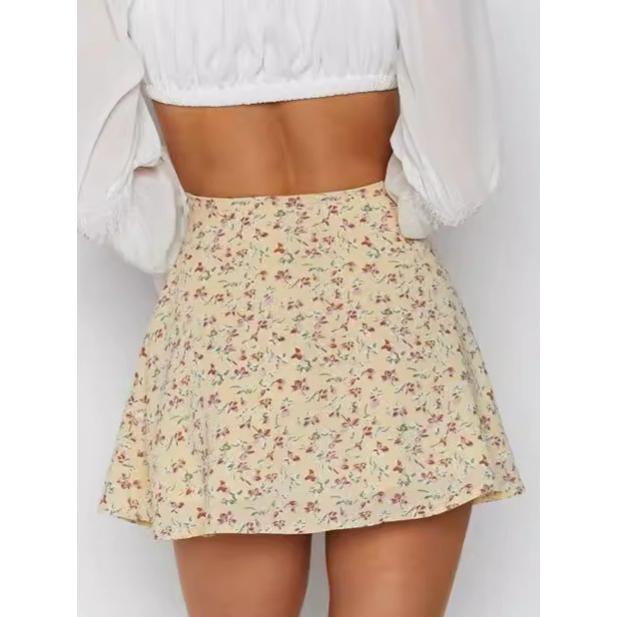 [LS] Floral Skirt Chiffon Printed Umbrella Skirt Fresh Invisible Zipper Skirt Lady Fashion Basic New Hot Sale Womenwear Minimalist Model 6644 2