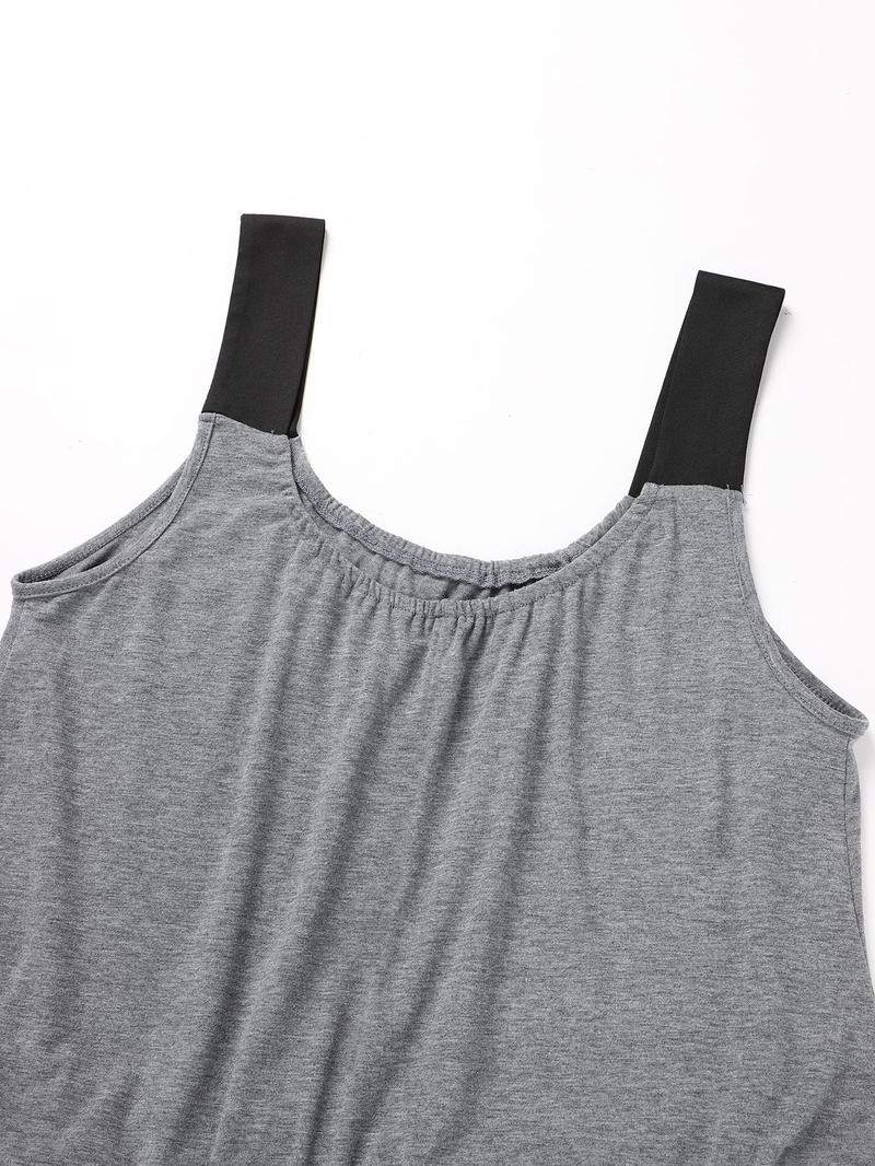 Product Introduction of Plus Size Solid Pocket Tank Dress, Casual Sleeveless Straps Maxi Dress for Spring & Fall, Women's Plus Clothing for Daily Wear 7