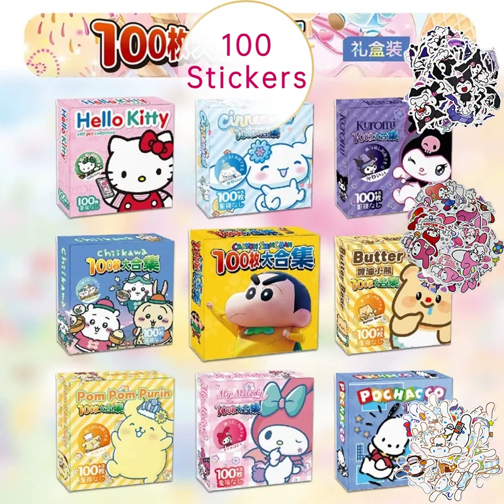 สติ๊กเกอร์ลายการ์ตูน Sanrio น่ารัก มีครีมหมีชินจัง คุโรมิ เมโลดี้ กันน้ำ สติ๊กเกอร์วารสาร ตกแต่ง กล่องของขวัญ 100 ชิ้น
