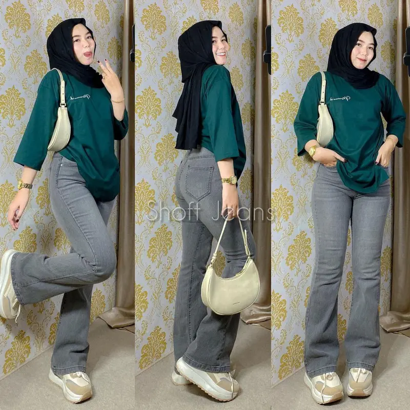 Cutbray Jeans Strecy Slim-fitting Grey Highwaist Low Waist Model Era 90 Panjang 102cm Polos Celana Wanita Denim Cewek 0