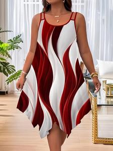 Vestido cami de talla grande con estampado integral y bajo asimétrico, vestido casual sin mangas con tirantes dobles tipo espagueti para el verano, ropa de mujer de talla grande para uso diario, moda femenina