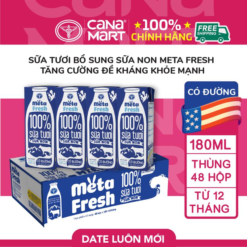 Thùng sữa tươi Nutricare Meta Fresh có Đường sữa non tăng cường miễn dịch (180ml)  100% sữa tươi bổ sung sữa non cho bé
