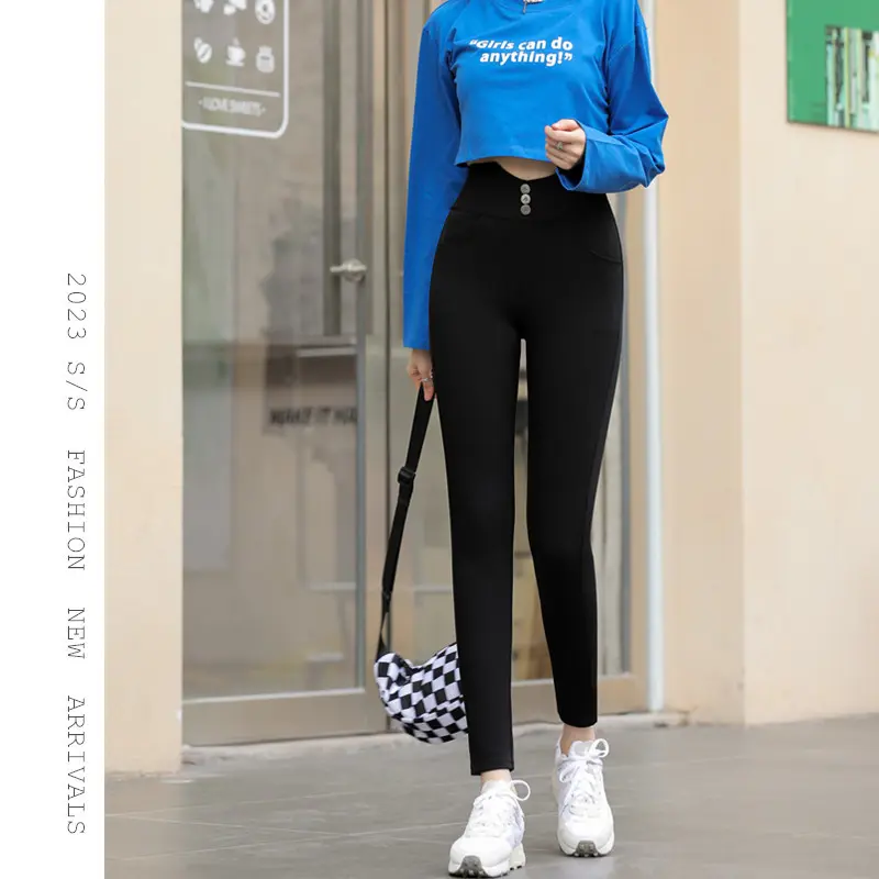 Spring Large Size Korean Style Slimming High Waist Black Leggings Women's Outer Wear High Elastic Magic Pants Womenswear Bottom