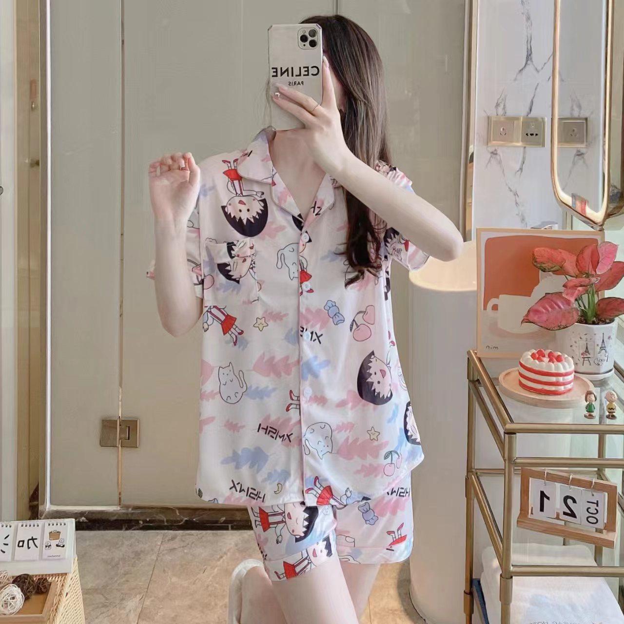 พร้อมส่ง ชุดนอน ลายการ์ตูน ลาย คอปกกระดุมหน้า เนื้อผ้านิ่ม ใส่สบาย ฟรีไซส์ K01-K15