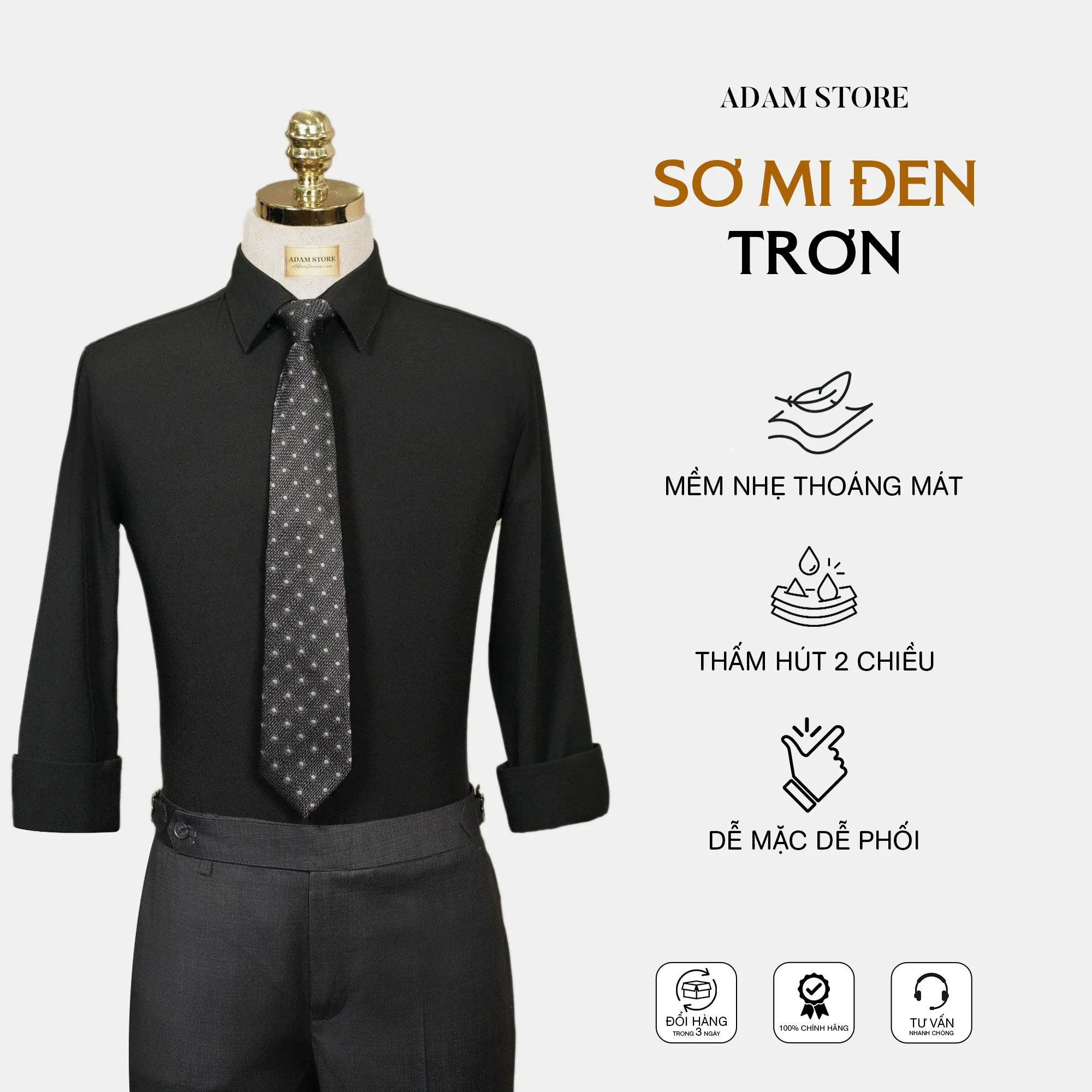 SƠ MI NAM ADAM STORE ĐEN TRƠN SMD Menswear Áo