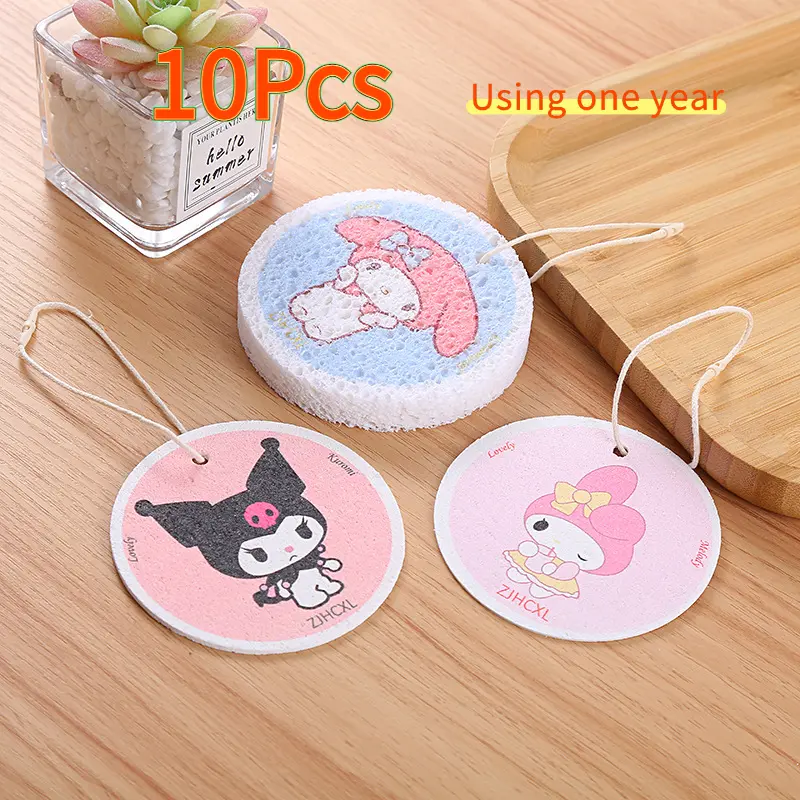 New Cartoon Wood Pulp Cotton Dishwashing Cloth Round Oil-Proof Mildew-Proof Sponge Brush Kitchen Non-Stick Oil Cloth (TK Hot Sale · Biodegradable Quick-Dry Type) magic  sponge